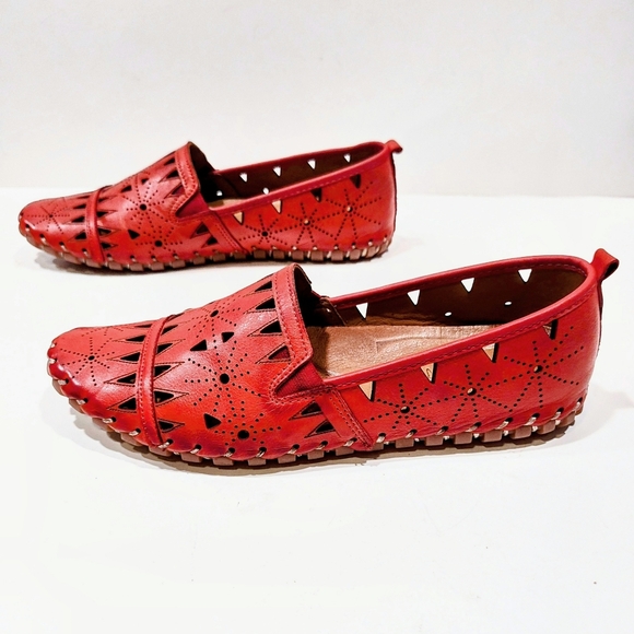 Spring Step Fusaro Flat Red Leather Cut Outs Slip-On Loafers Women’s 42 EU 11 US - Picture 4 of 11